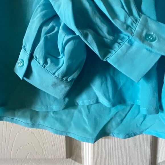 Yumi Kim Aqua blue Long Sleeve Top 100% Silk XS - Picture 2 of 5
